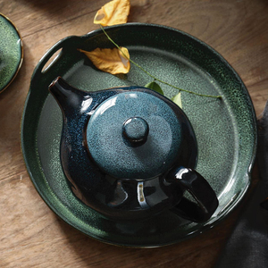 Cổ Điển Phản Ứng Men Màu Xanh Lá Cây Màu Xanh Sứ Bộ Đồ Ăn Gốm Hoàng Gia Bữa Ăn Tối Đặt Tấm Bộ Đồ Ăn Cho Nhà Hàng - Product Image 2