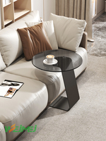 Table basse rectangulaire moderne de style nordique avec plateau en pierre frittée, hauteur réglable, plateau en verre trempé + base en métal, pieds personnalisables