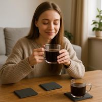 Sous-verres carrés classiques en ardoise et sets de table en pierre 10x10cm, taille personnalisable, design écologique pour restaurants - Vente en gros