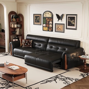 FZT Modern Chesterfield Electric Sofa Bed <b>Set</b> <b>Square</b> Upholstered Leather Sofa with Wood Legs - Product Image 5