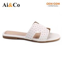 Chaussures pour femmes, pantoufles, sandales plates en forme de H, respirantes, perforées, à bout ouvert, faciles à enfiler, pour l'été, la plage, décontractées