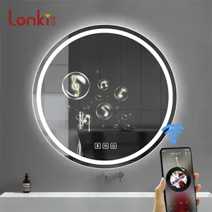 Lonki Smart Anti-buée Musique Sans Fil Trois Couleurs Dimmable Lumière Tactile Interrupteur Rond LED Salle De Bains Miroir