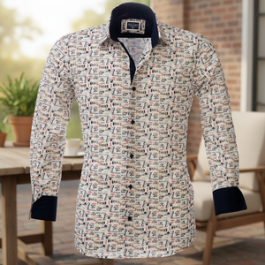 Camisa Casual para Hombre sin Cuello, Diseño Paisley, Alta Calidad, 100% Algodón Popelina - Product Image 3