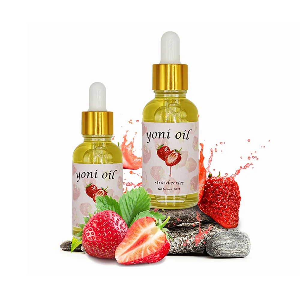 Private Label Aardbei Yoni Olie Vrouwelijke Vagina Aanscherping Massage Detox Rose Essentiële Smeren Olie