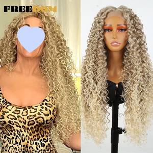 Parrucche Frontali in Pizzo FREEDOM con Capelli Ricci in Fibra Resistente al Calore per Donne, Marrone e Biondo, Parrucche BIO Hair 22 26 30 Pollici per <span class=keywords><strong>Cosplay</strong></span> - Product Image 3
