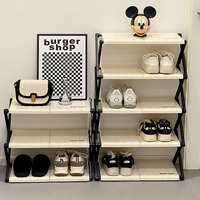 3-stufiges, tragbares, verstellbares, faltbares Schuhregal aus Kunststoff für Kleiderschränke, Schlafzimmer und schmale Räume – Modernes Design, einfach zu montieren
