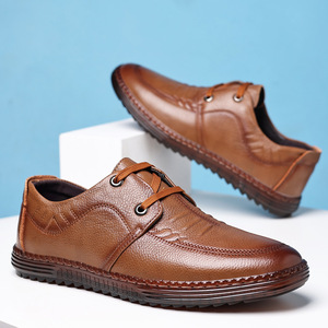 Mocasines de Cuero para Hombre, Color Sólido, con Cordones Delanteros, Tacón Bajo, Transpirables, Suela Suave, Zapatos Casuales de Negocios, Costura de Grosor Estándar - Product Image 4