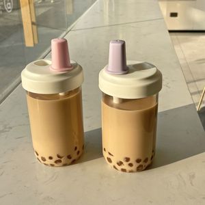 Milk Tea <b>Plastic</b> <b>Cup</b> Large Capacity Heat Resistant Portable With Thickened Straw For Students - Product Image 1