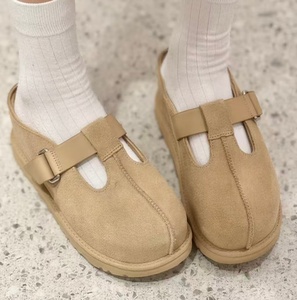 รองเท้าแตะบุขนสัตว์แบบสวมครึ่งส้นทรง Birkenstock หัวเข็มขัดแบบพิเศษ พื้นหนา สไตล์รองเท้าหิมะ วินเทจ บุผ้าฝ้ายอุ่น - Product Image 4