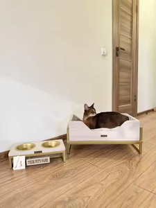 도매 원목 강아지 침대 고양이 원목 침대 쿠션 포함 합판 높이 조절 가능한 원목 강아지 소파 금속 프레임 애완동물 가구 - Product Image 3