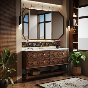 Meuble-lavabo de salle de bain d'hôtel de style luxe moderne avec armoire en bois massif, vasque en pierre, <span class=keywords><strong>miroir</strong></span> intelligent, rangement et design écologique - Product Image 4