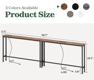 Table console étroite <span class=keywords><strong>de</strong></span> 78.8 pouces <span class=keywords><strong>de</strong></span> long avec station <span class=keywords><strong>de</strong></span> charge Table <span class=keywords><strong>de</strong></span> canapé en bois ensemble <span class=keywords><strong>de</strong></span> 2 pour salon hôtel chambre entrée utilisation - Product Image 4