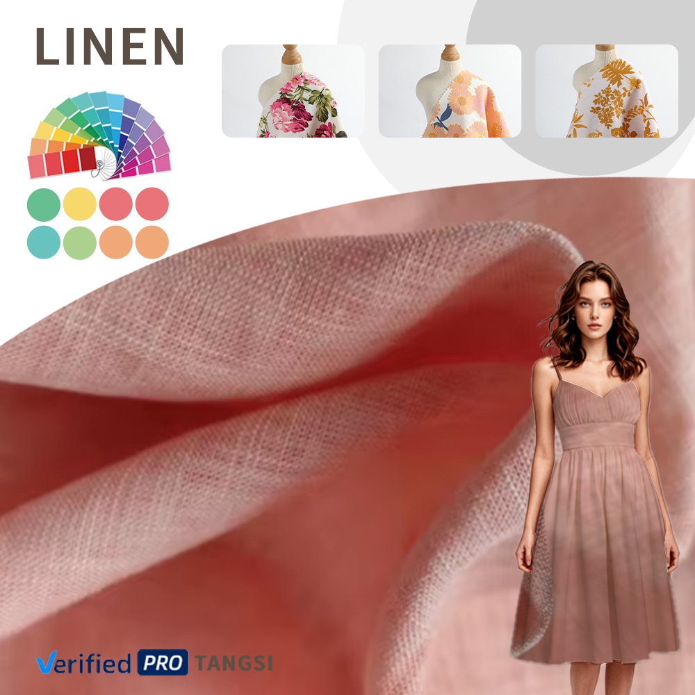 Wholesale Woven Plain Style 15% Linen 85% Viscose Mixed Fabric for Women Dress Shirt Fabric for Clothing