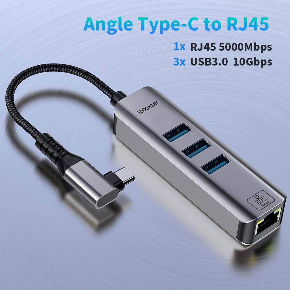 Gris Type-C 3.1 Ethernet à angle droit 3 ports USB3.0 5 Gbit/s