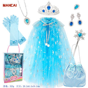 Juego de capa de princesa Elsa, capa para niñas con varita de corona de Tiara para niñas pequeñas, juego de joyería, juego de juguete, juguete de vestir de princesa - Product Image 5