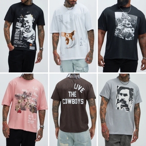 Vente directe d'usine, t-shirt à manches courtes et col rond, t-shirt en coton pour hommes grands et corpulents, livraison aléatoire de styles variés - Product Image 5