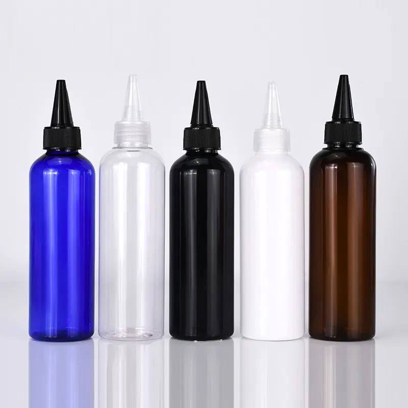 2oz 60ml 100ml 200ml PET huile de solvant en plastique transparent peinture encre huile pour cheveux bouteille à presser avec applicateur de capuchon supérieur torsadé