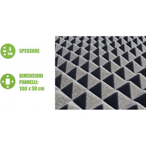 Pannelli Acustici Piramidali 100x50xH5 cm in Poliuretano Espanso Fonoassorbente per Isolamento Acustico di Magazzini - Product Image 1