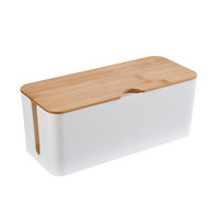 Boîte d'organisation de câble de style couvercle en bambou empilable blanc de 3 tailles pour bureau à domicile