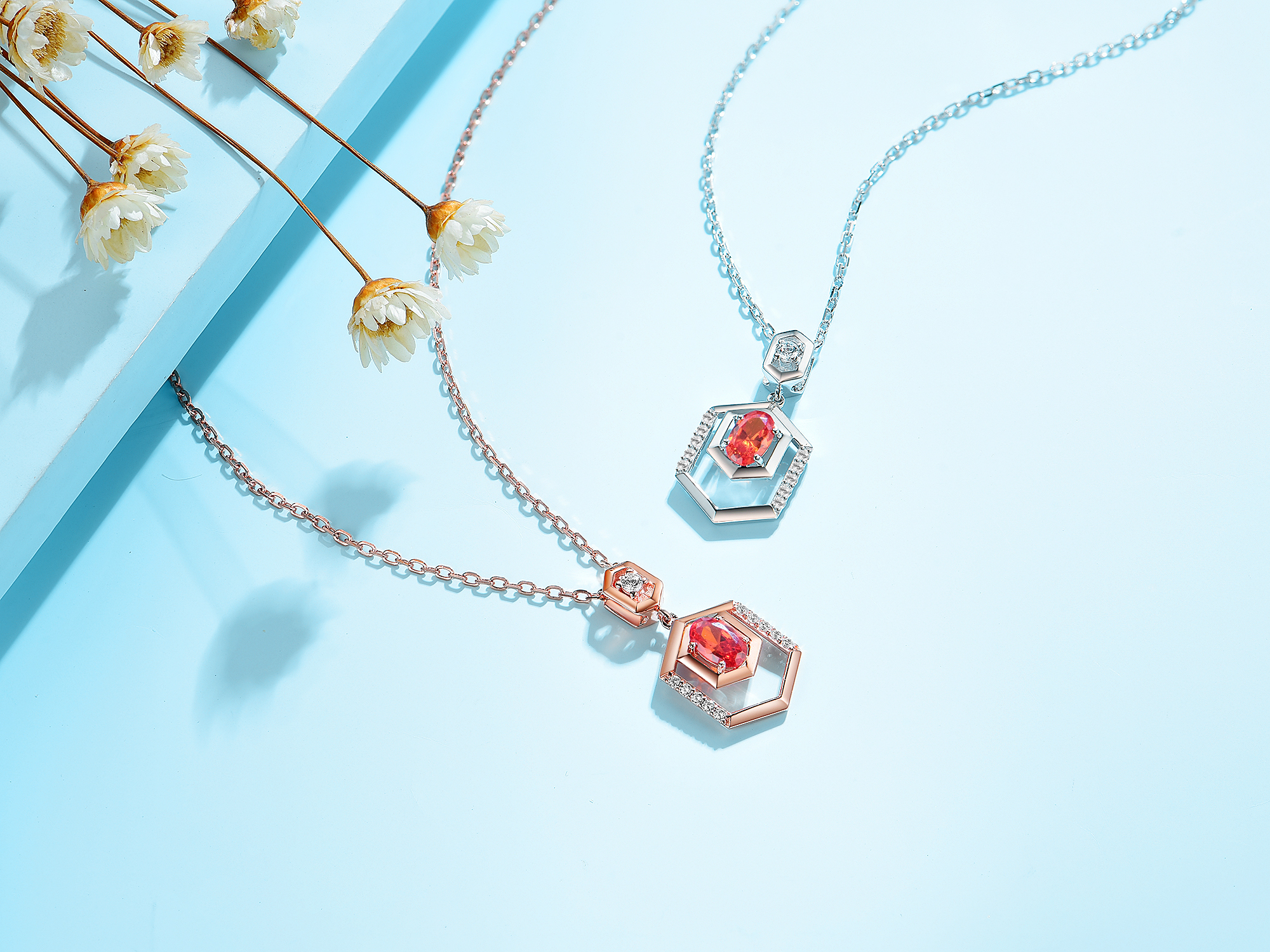 925 En Argent Sterling Or Rouge Grande Pierre Géométrique Losange Hexagonal En Nid D'abeille En Forme De Collier Avec Joalheria