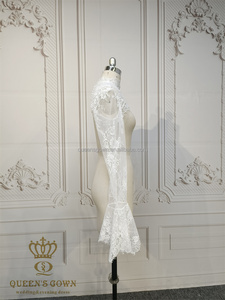 QUEENSGOWN Élégant Boléro de Mariée Amovible en Dentelle Chantilly Française <span class=keywords><strong>Ivoire</strong></span> à Manches Longues et Col Montant - Product Image 3