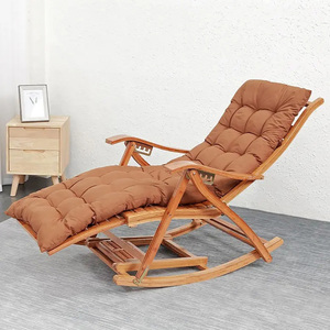 Chaise à <span class=keywords><strong>bascule</strong></span> inclinable de jardin en <span class=keywords><strong>bois</strong></span> de bambou portable chaise longue de soleil extérieure avec coussin - Product Image 4