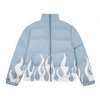 LULUSEN NOUVEAU Blouson Bomber Homme en Polyester Rembourré à Col Montant, Motif Flamme, Fermeture Éclair, Teint Uni, Hiver