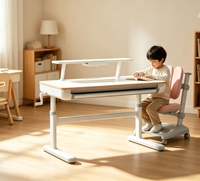 Bureau d'ordinateur Midtec modèle 8003, durable, réglable, écologique, en bois massif, avec grand tiroir et élévation manuelle (1m/1.2m)
