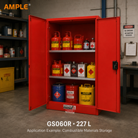 Armoire de stockage pour produits inflammables 227L (60 gallons) en acier rouge à double porte, armoire de sécurité pour laboratoire, entrepôt, usage industriel, fourniture B2B