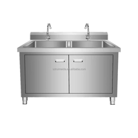 Évier double à usage intensif avec armoire de rangement, évier à double bac multifonctionnel pour la restauration commerciale