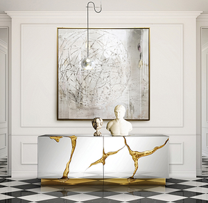 Credenza personalizzata di grandi dimensioni in acciaio inossidabile <span class=keywords><strong>a</strong></span> base dorata armadio con finitura <span class=keywords><strong>a</strong></span> <span class=keywords><strong>specchio</strong></span> argento 2 ante di petto per la casa Hotel - Product Image 1