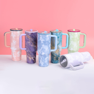 Reusable Insulated Stainless Steel Travel 40oz Water <b>Bottle</b> Handle Flip Straw Tie Dye Leak Resistant Cartoon Style Tumbler - Product Image 1