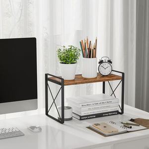Wooden Double Layer <b>Storage</b> Rack Iron Frame Rectangle <b>Kitchen</b> Spice Organizer Standing Type Multifunctional Shelf <b>Unit</b> - Product Image 3