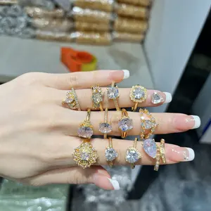 Jxx Groothandelsprijs 24K Vergulde Kubieke Zirkonia Trouwringen Diamant Vrouwen Koperen Mode Sieraden Vrouwen Ring