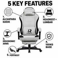 Chaise de jeu ergonomique avec massage, dossier haut, pivotante, pour bureau, avec repose-pieds, hauteur réglable, soutien lombaire