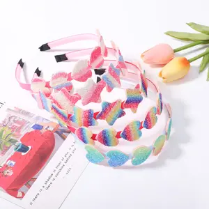 Rainbow Glitter Sequin Bow Hairband Shiny Bow Knot Teeth Plastic Headbands for Kids Hair Accessories