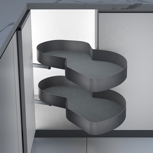 Modern 2-Tier <b>Sliding</b> Kitchen Cabinet Organizer Blind Corner <b>Swing</b> Tray Pull Out Basket In-Cabinet Installation Space-Saving Swi - Product Image 1