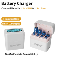 Chargeur de piles intelligent 8 emplacements AA AAA avec écran LCD intégré, support de charge à entrée Type-C, télécommande grand écran