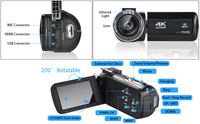 4K Profesyonel Dijital Video Kamera 60FPS 48MP Web Kamerası Canlı Yayın 3.0" HD Dokunmatik Ekran WiFi Uzaktan Kumanda IR Gece Görüşü