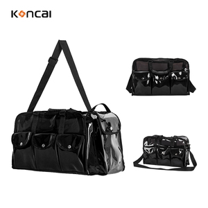 Sac de maquillage et de beauté en PVC noir durable à fermeture éclair géométrique - Product Image 2