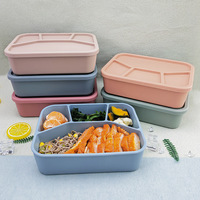 Boîte à lunch Bento portable en silicone à 4 compartiments allant au micro-ondes et anti-fuite pour les repas scolaires réutilisables pour les enfants