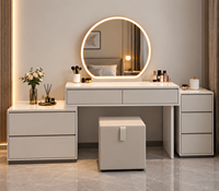 Coiffeuse moderne blanche avec miroir LED, tiroirs de rangement, table de maquillage personnalisée pour chambre à coucher