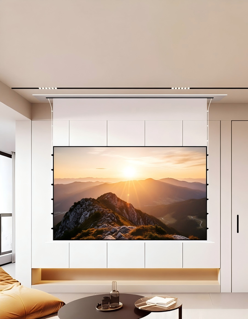 100 Inch Invisible Ceiling Mount Fresnel Screen Smooth Running Luxury Style Commercial Home Use Projector Screens