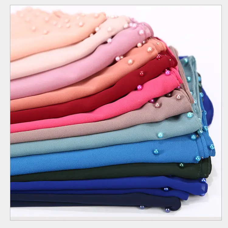 Nice Coloured Pearl Hijabs Big Size Solide Color Quality Bubble Chiffon Scarfs Plain Shawls Muslim Scarf Hijab
