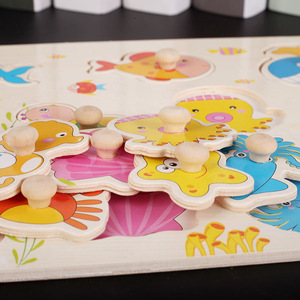Puzzle en bois 3d pour enfants, mini hexagones magnétique, nom <span class=keywords><strong>d</strong></span>'animaux, artisanat de fruits, amour, Montessori - Product Image 6
