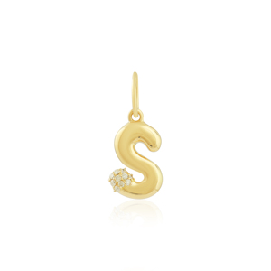 Colgante de Oro Amarillo de 18k con Diamante e Inicial del Alfabeto S - Product Image 2