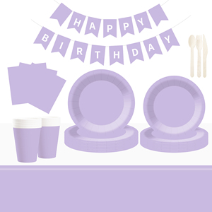 DAMAI - Juego de Platos de Color Sólido Personalizados, Color Morado Claro, Juego de Vajilla Desechable de Papel, Platos, Vasos y Servilletas para Niños, Juego de Vajilla para Cumpleaños - Product Image 1