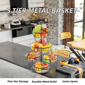Cesta de Frutas Metálica Soldada de 5 Niveles, Soporte de Almacenamiento para Mostrador, para Frutas, Aperitivos, Postres, Uso en Sala de Estar y Recepción - Product Image 2