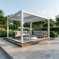 Pavillon extérieur motorisé intelligent à commande à distance avec stores à lamelles en alliage d'aluminium, imperméable et résistant au vent