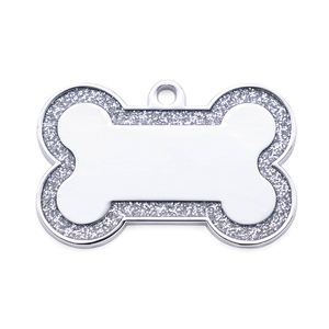 Di lusso luccicante in polvere Glitter lega di zinco <span class=keywords><strong>collare</strong></span> per cani etichette con <span class=keywords><strong>nome</strong></span> a forma di osso solido Anti-perso Tag personalizzato ID incisione semplice stile - Product Image 3